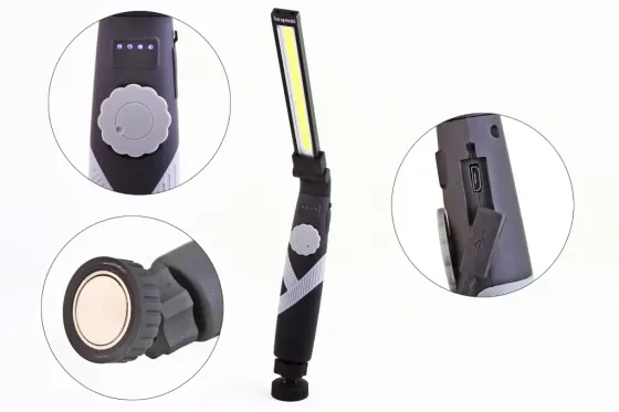 Заокруглений ліхтарик ручного з магнітом на кульнірі і регулюванням яскравості малі (під microUSB зарядку) Вінниця