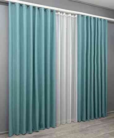 Комплект штор VR-Textil 100% блекаут ASHEN NIGHT 200х270 2шт і Тюль 500х270 1846ш-1153т лазурний з білим 71-089/6 Київ