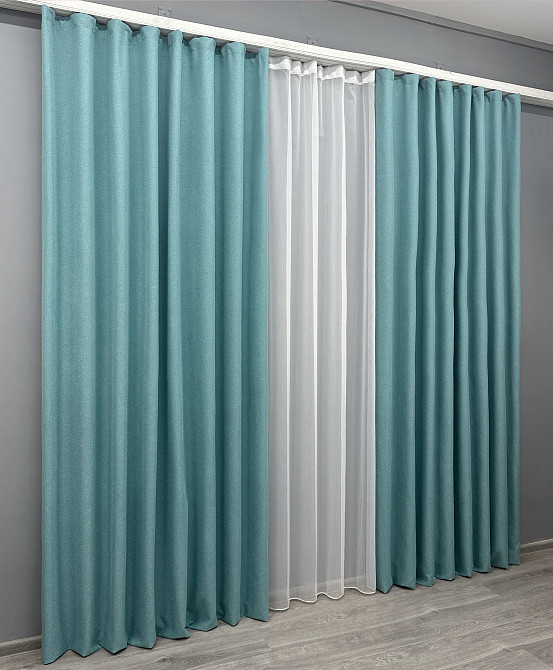 Комплект штор VR-Textil 100% блекаут ASHEN NIGHT 200х270 2шт і Тюль 500х270 1846ш-1153т лазурний з білим 71-089/6 Київ - фото 3