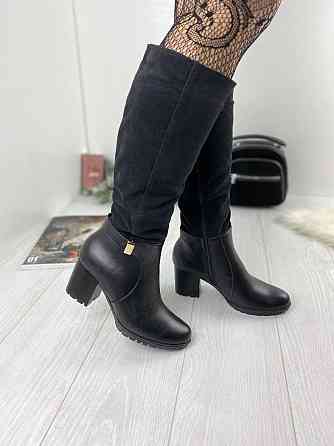 Чоботи жіночі ARLETT чорні шкіра+замша натуральна висота 35 см об'єм гомілки 37 см висота підбо Коломия