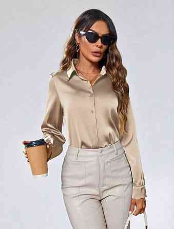 Женская базовая рубашка на пуговицах из шелка Армани Бежевый, 46/48 Одесса