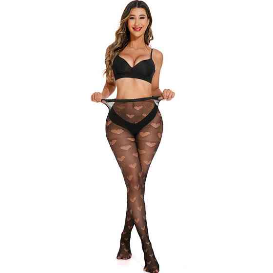 Колготки сітка з візерунком сердечка жіночі one size чорний Київ