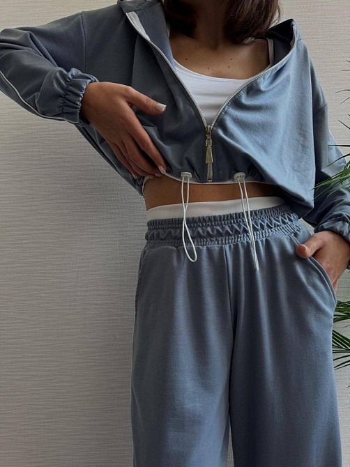 Женский прогулочный костюм тройка: кофта топ и штаны  двунить + микродайвинг Джинс, 46/48 Одесса - изображение 4