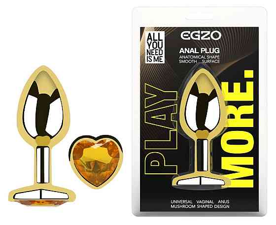 Анальна пробка з кристалом EGZO - Gold Heart Plug Yellow size S Sex Aura Київ