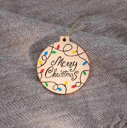 Новогодний шар на елку ручной работы из дерева Merry Christmas (yan-7) Сумы