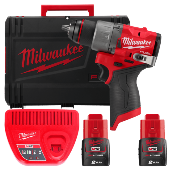 Дрель-шуруповерт аккумуляторный бесщеточный MILWAUKEE, M12 FDD2-202X (зарядное устройство С12 С, 2 аккумулятора М12 В2 2Аг, клипса д Одесса