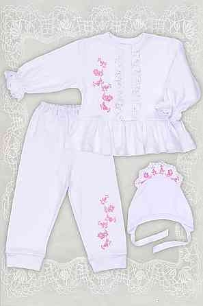 Хрестильний білий комплект для дівчинки 86 топ Крохатушка одяг Київ