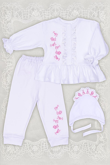 Хрестильний білий комплект для дівчинки 86 топ Крохатушка одяг Київ - фото 1