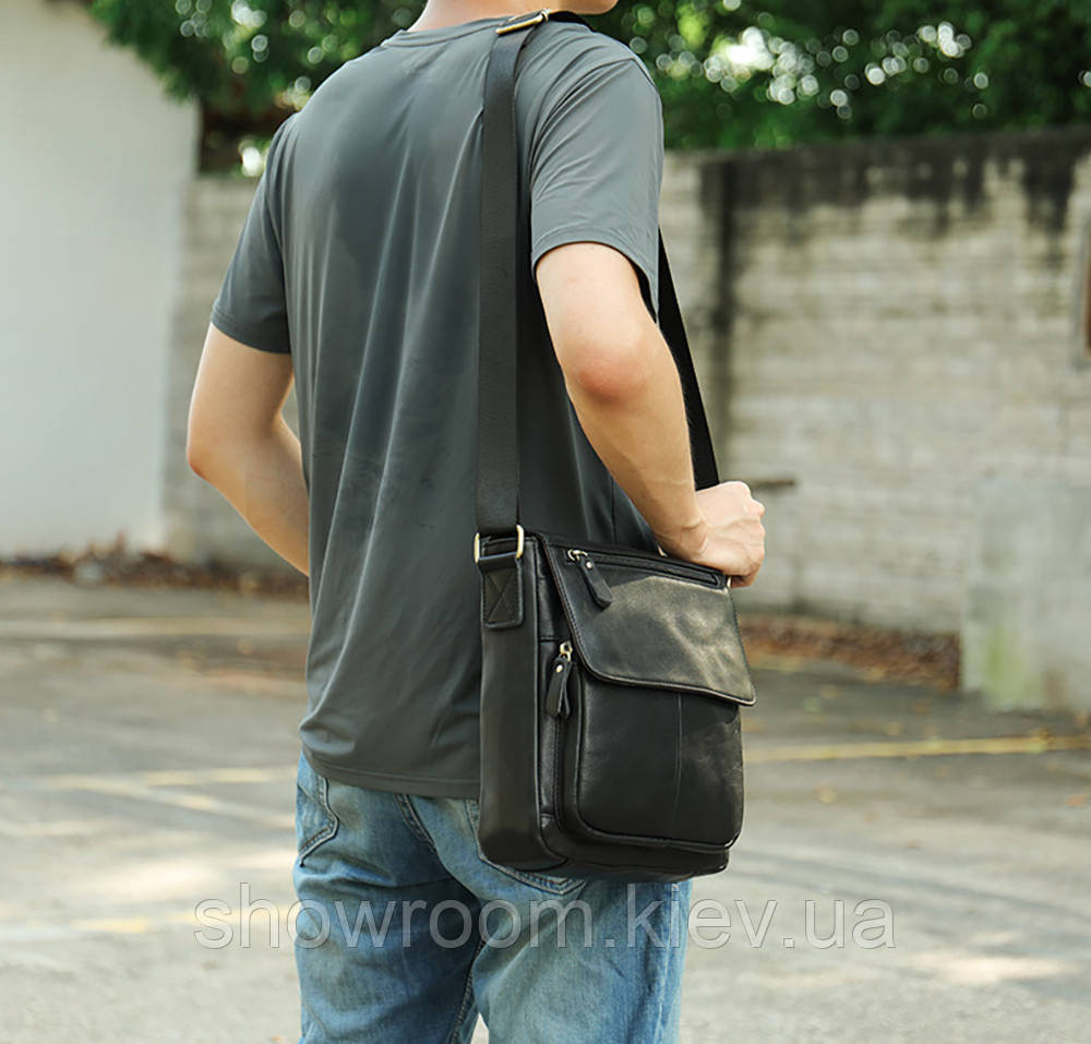 Мужская барсетка через плечо Leather Collection (819) кожаная черная Киев - изображение 3
