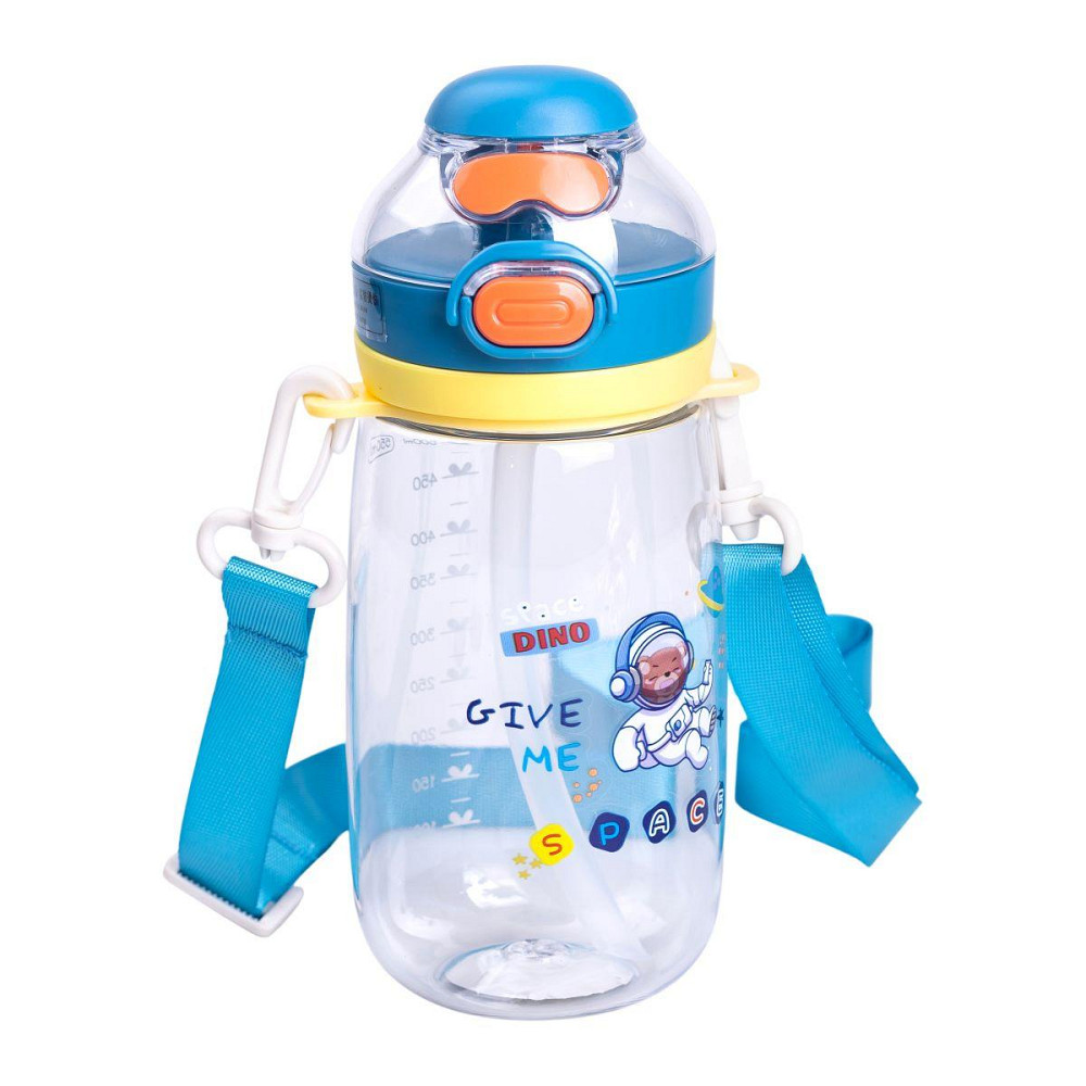 Пляшка для води дитяча 550 мл з ремінцем і трубочкою для спорту та школи 20 см Синя HP-14-45BL Київ - фото 1