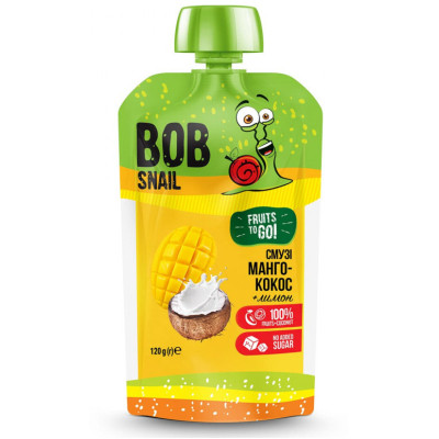 Дитяче пюре Bob Snail Равлик Боб Смузі Манго Кокос 120 г (4820219343660) Вінниця - фото 1