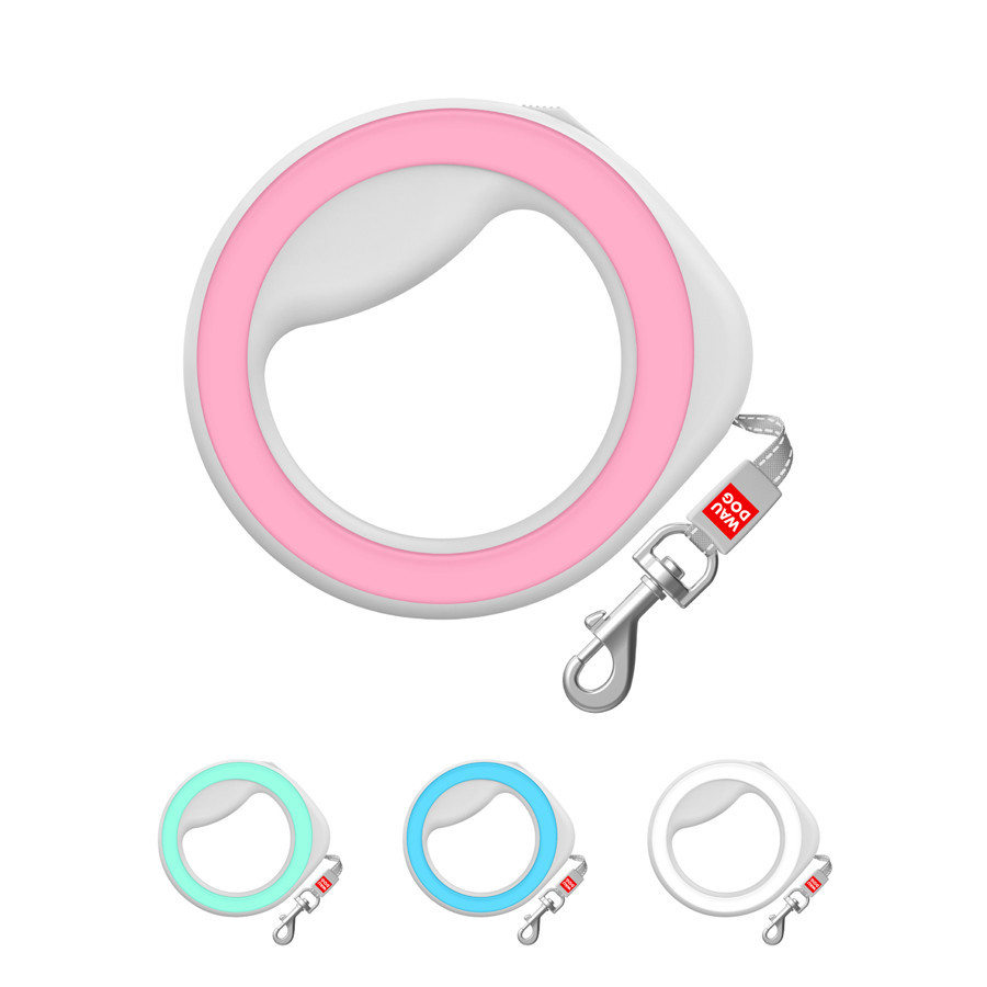 Повідець-рулетка для собак WAUDOG R-leash, кругла, XS-M, до 40 кг, 2,9 м, світловідбиваюча стрічка рожевий Київ - фото 1