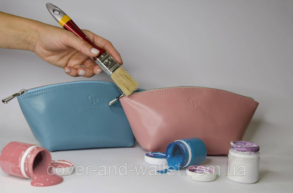 Стильна жіноча шкіряна косметичка пудрового кольору Grande Pelle Київ - фото 7