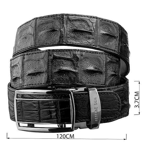 Ремінь-автомат CROCODILE LEATHER 18236 з натуральної шкіри крокодила (каймана) Чорний Київ