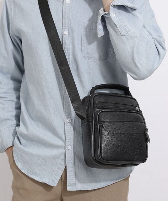 Чоловіча шкіряна барсетка через плече Bexhill чорна Київ - фото 10