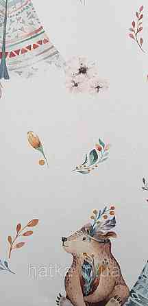 Шпалери флізелінові еко Rasch Kids World II 0.53х10 дитячі ведмедики косулі квіти намету на білому Київ