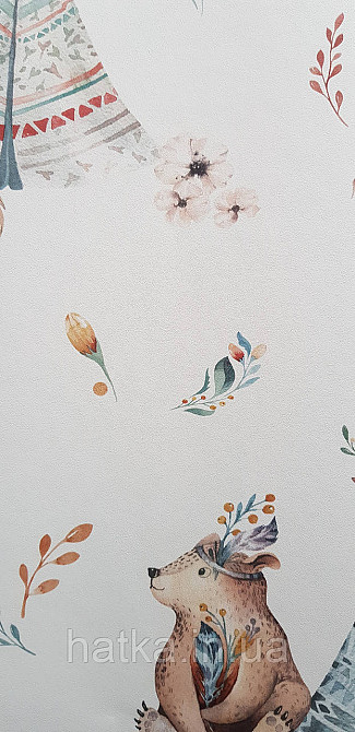 Шпалери флізелінові еко Rasch Kids World II 0.53х10 дитячі ведмедики косулі квіти намету на білому Київ - фото 2