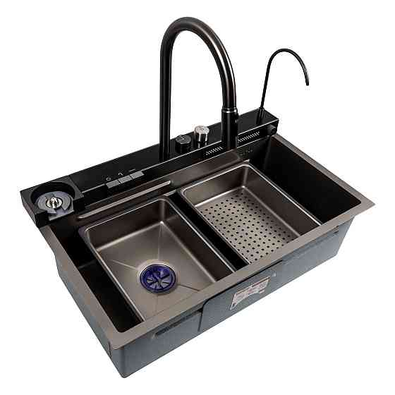 PLATINUM Кухонна мийка 75*46D PVD сіра Platinum Handmade "ВОДОСПАД" Киев