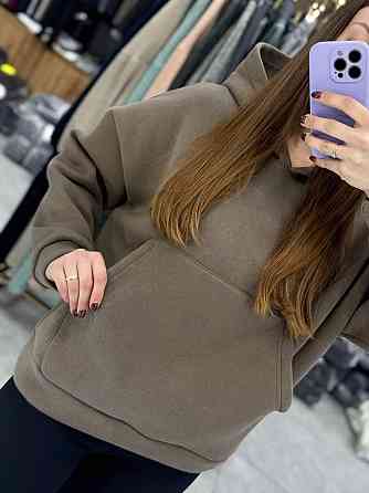 Женское теплое худи свободного кроя с накатом на спине турецкая трехнитка на флисе Мокко, 46/48 Одесса