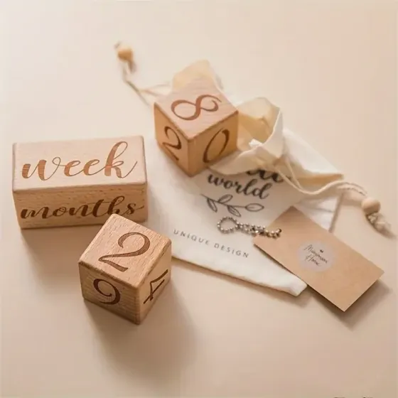 Набір дерев’яних кубиків для фотосесії немовлят – день, тиждень, місяць, рік (3 шт) Київ