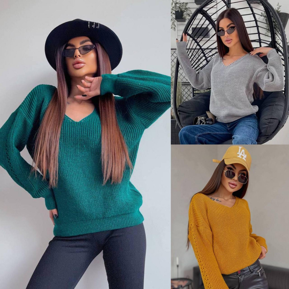 Жіночий модний светр однотонний з V-подібним вирізом. Київ - фото 4