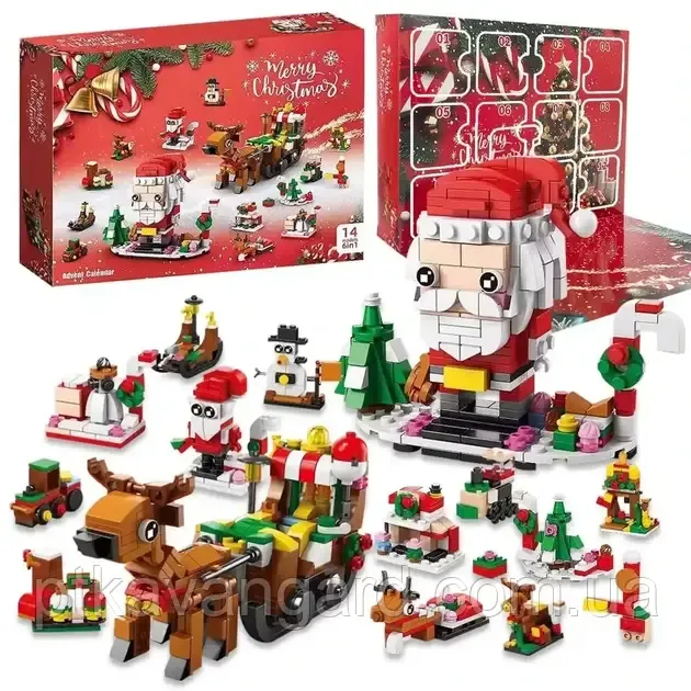 Новогодний адвент календарь конструктор рождественский Санта и олень, 605 деталей, 6в1, 12 окошек 8972-2 Хмельницкий - изображение 1