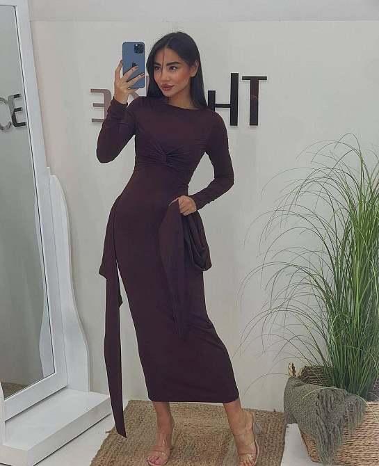 Женское стильное романтическое платье крепдайвинг Шоколад, 46/48 Одесса - изображение 7