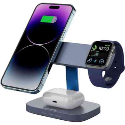 Зарядний пристрій Canyon wireless charger HEXAGON WCS-310 3in1 DarkGrey/Blue (CNS-WCS310DGBL) Вінниця