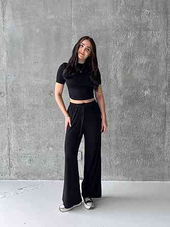 Женский прогулочный костюм двойка: футболка и штаны вискоза 44/46, Черный Одесса