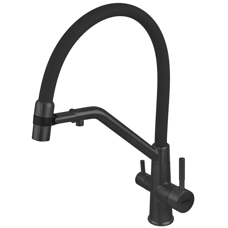 Змішувач для кухні з силіконовим виливом Zerix MAG-021 Black Refl.Black з нержавіючої сталі  SUS304 з виходом для питної води  ( Харьков - изображение 1