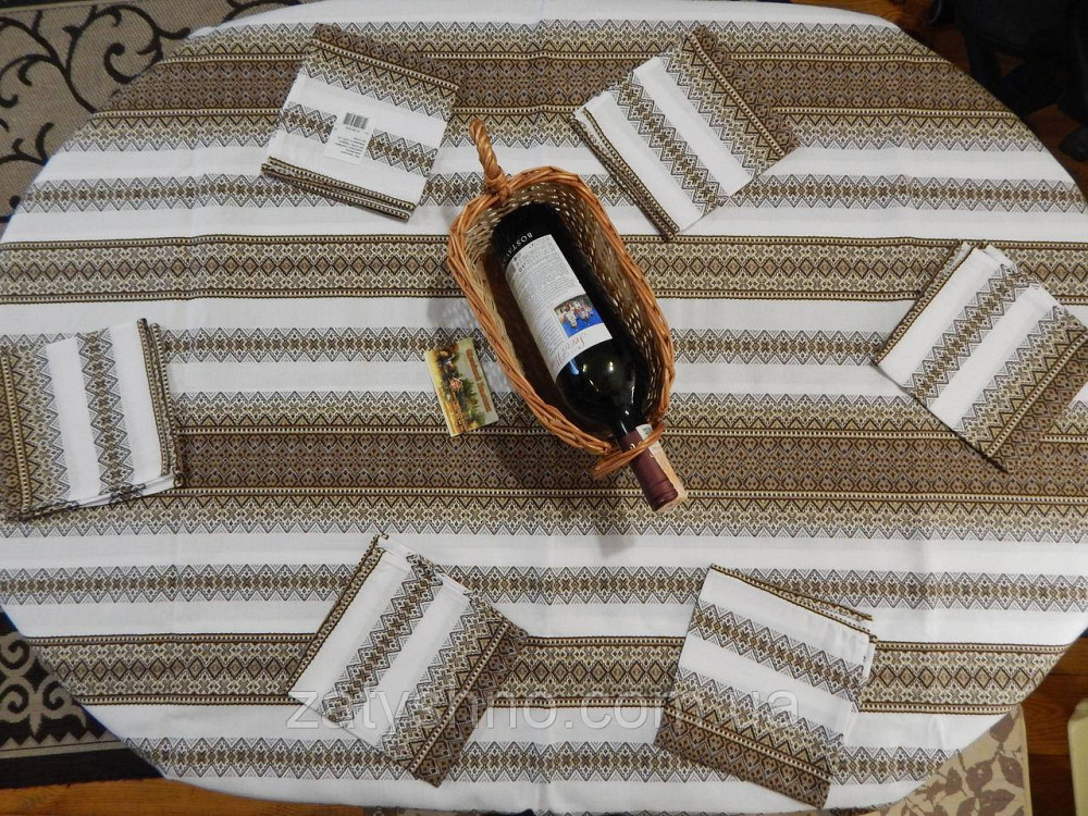 Кавова скатертина з серветками вишита на бавовні Київ - фото 3
