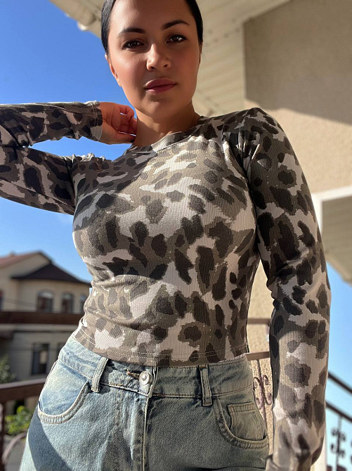 Реглан жіночий A-N 2761 лонгслів рубчик леопардовий принт one size, оливковий, one size Київ - фото 10