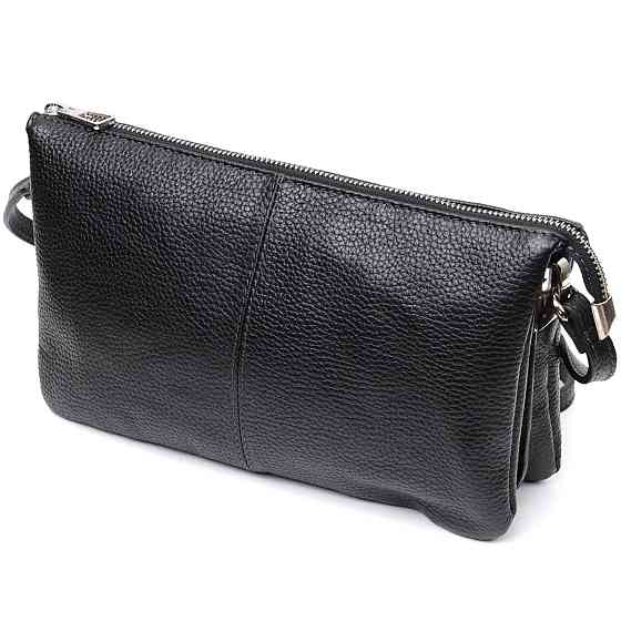 Зручний жіночий клатч із натуральної зернистої шкіри GRANDE PELLE 11697 Чорний Київ