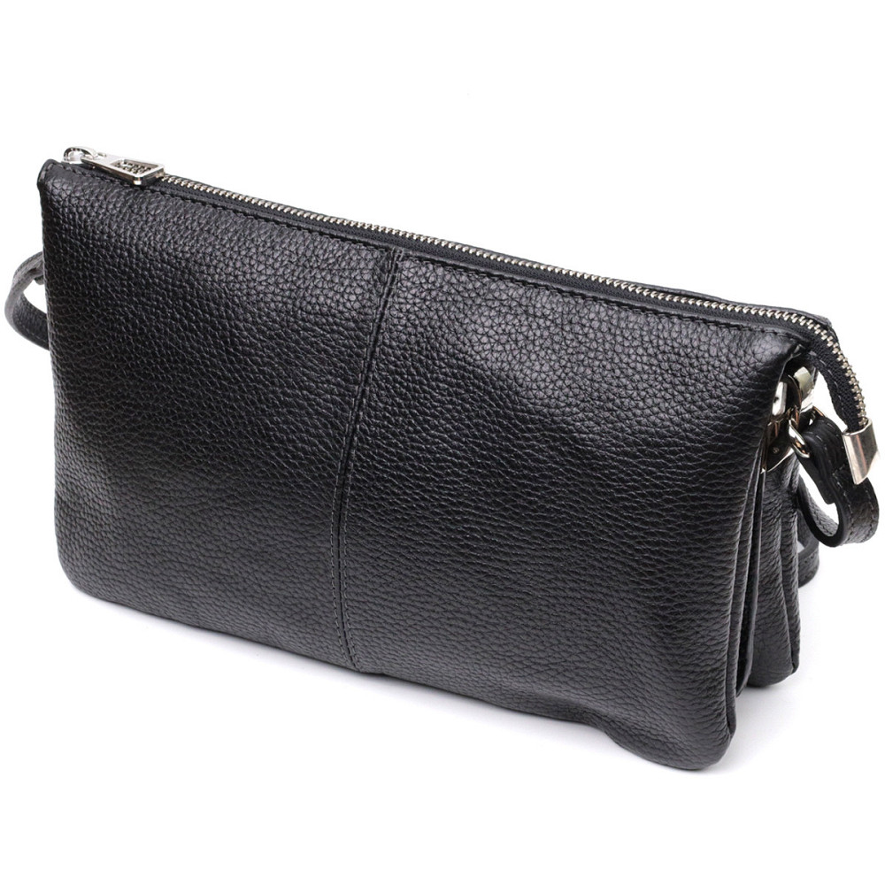 Зручний жіночий клатч із натуральної зернистої шкіри GRANDE PELLE 11697 Чорний Київ - фото 2