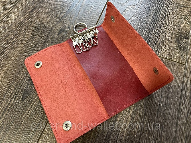 Женская кожаная ключница с карабинами под каждый ключ красного цвета PS Leather Киев - изображение 3