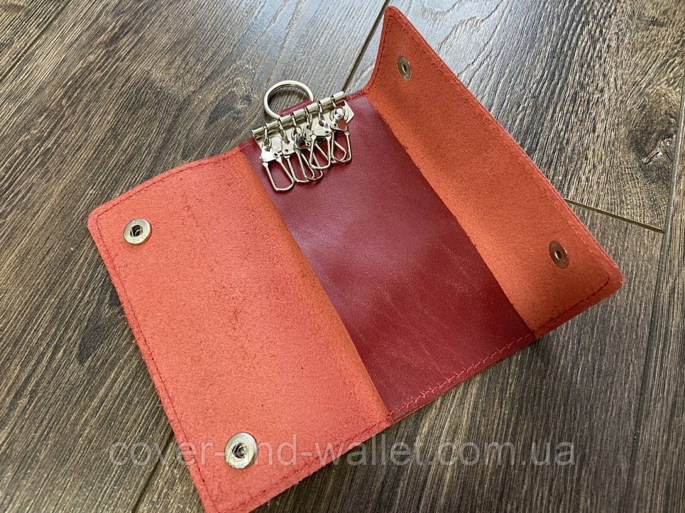 Жіноча шкіряна ключниця з карабінами під кожен ключ червоного кольору PS Leather Київ - фото 3