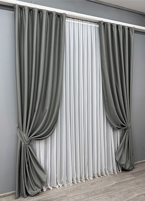 Комплект готових штор VR-Textil Шеніл однотонний № 1592ш Сірий 100х270 см 2 шт (31-026) Київ - фото 3