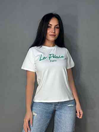 Футболка жіноча A-N 30103 базова з вишивкою La Poésie Paris однотонна, білий, one size Київ