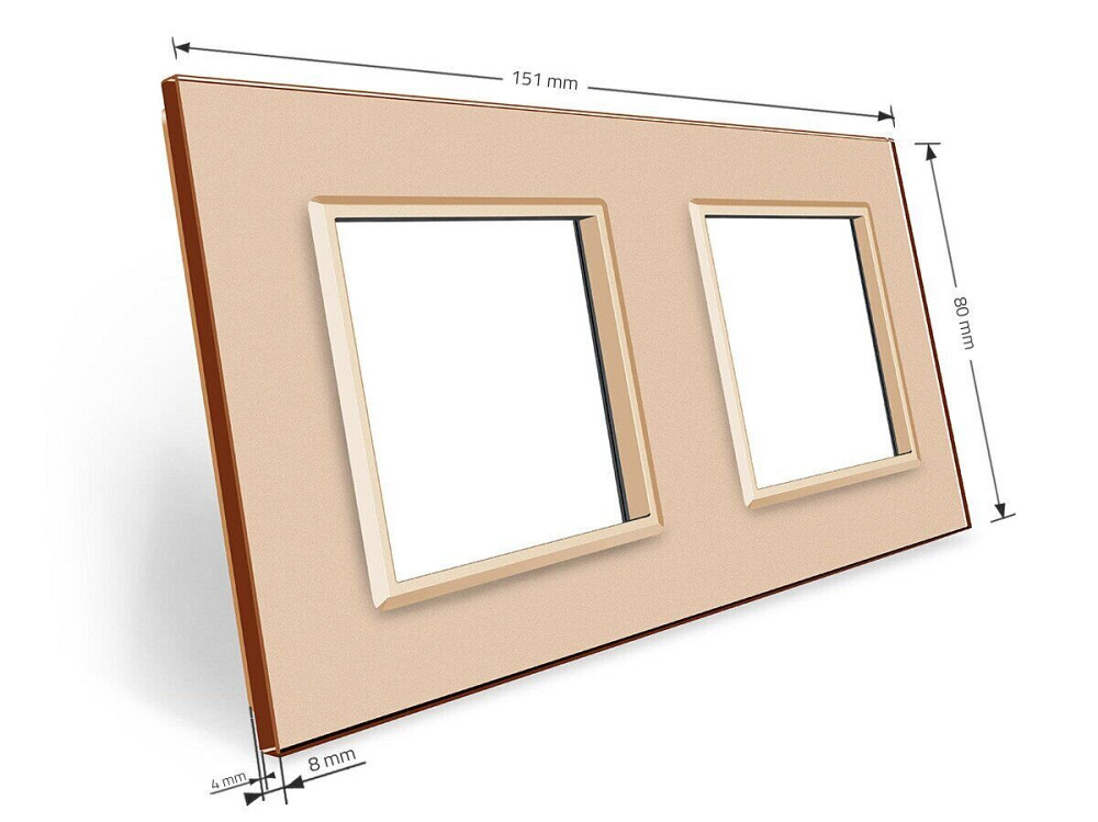 Рамка 2-постова LIVOLO, загартоване скло, золота, 151×80 мм (VL-P7E/E-4A) Коломия - фото 4