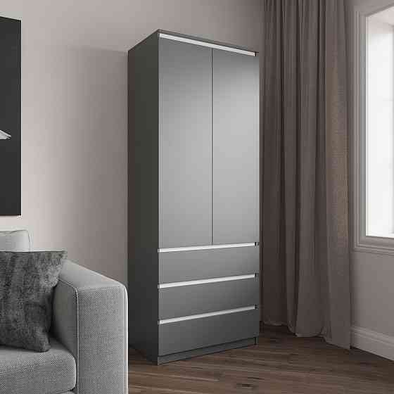 Шафа для одягу VAYS R-16 Антрацит-Білі планки, 3 шухляди, полиці, без ручок, ЛДСП, 80×50×211 см – для спальні, вітальні, передпокою Львів