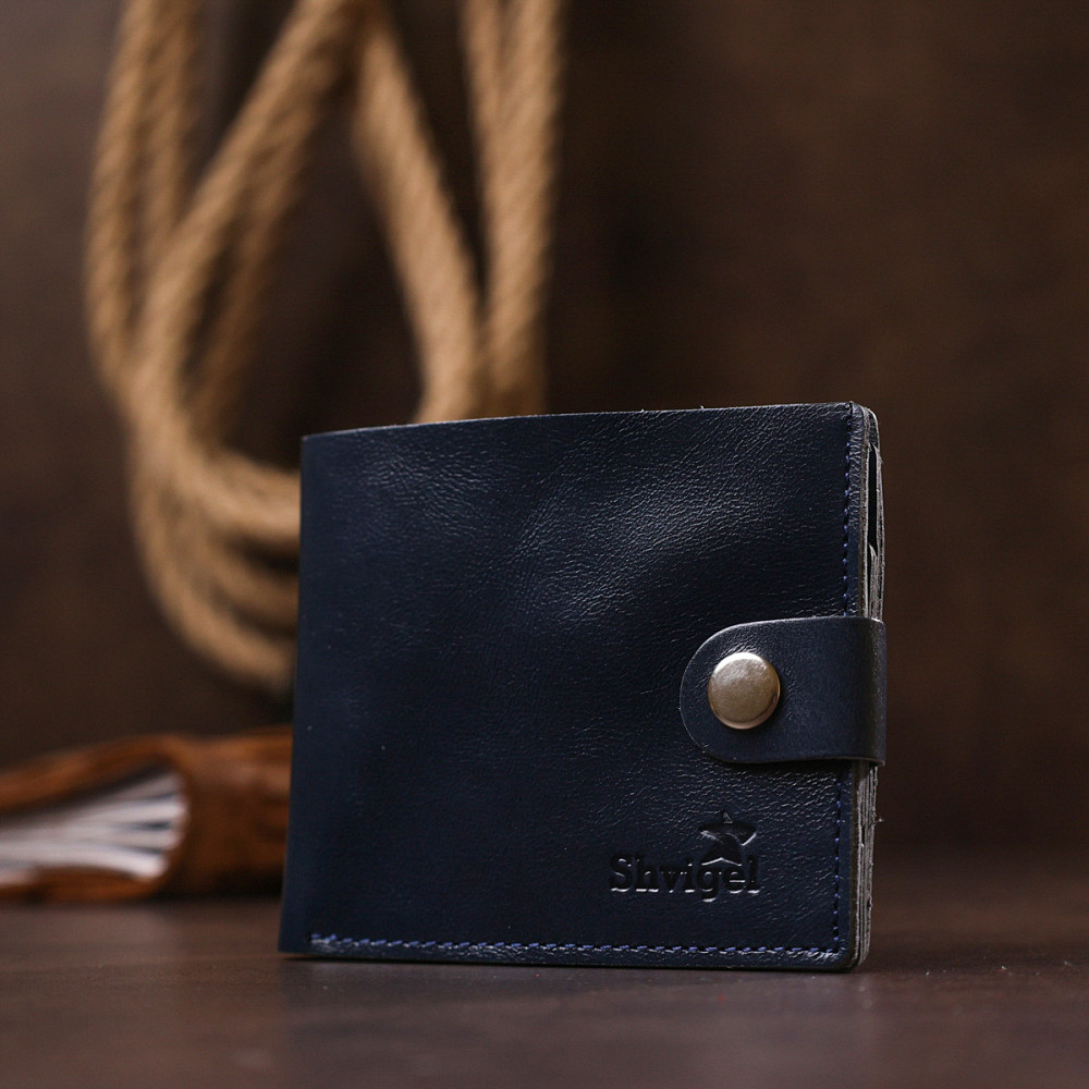 Шкіряне компактне портмоне Shvigel 16444 Синій Київ - фото 9