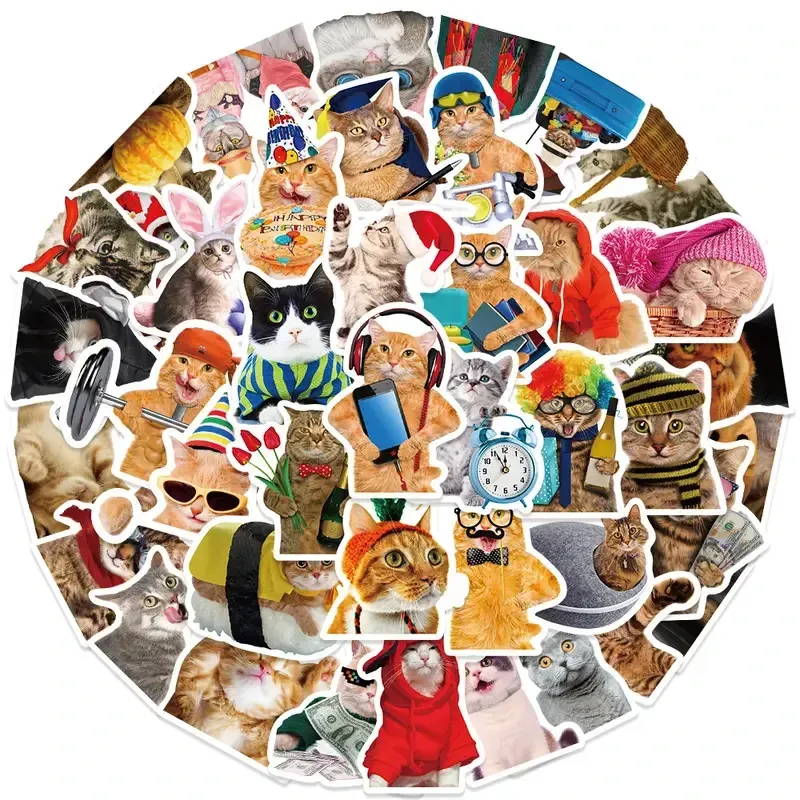 Набір вінілових наліпок з котами 50 шт – водонепроникні мультяшні стікери для ноутбука, телефона, валізи Київ - фото 1