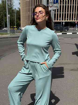 Женский костюм в рубчик с широкими штанами Оливковый XS/S Харьков