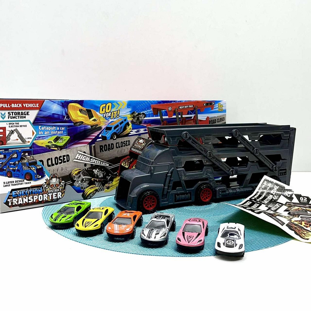 Трейлер-автовоз розкладний з набором машинок 6шт Чорний (K180A10) Чернігів - фото 10