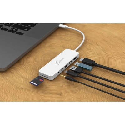 Концентратор J5create USB-C 6-in-1 2xUSB 3.2 + USB-C PD + HDMI 4K + SD/TF + 3.5mm white (JCD373EW-N) Винница - изображение 4