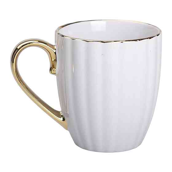 Чашка фарфоровая с золотым ободком и золотой ручкой 420 (мл) кружка Серая RX-N240629G Киев