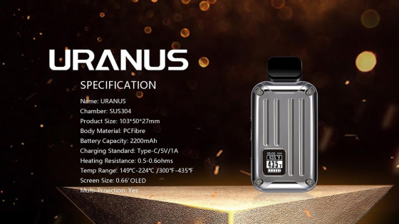 Вейп Испаритель для сухих трав ANIX Uranus 2200 мАч, OLED, 149–224°C, камера SUS304, USB-C, ElectroGlossy Black Киев