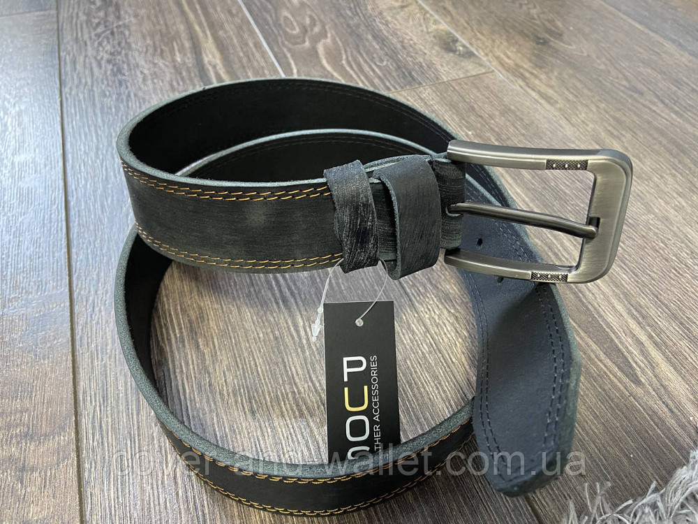 Cтильний чоловічий ремінь із вінтажної шкіри сірого кольору 40мм PS Leather Київ - фото 2