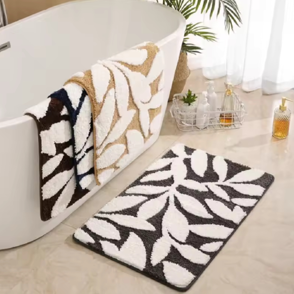 Коврик для ванной и душа коврик для ног в ванную комнату,микрофибра,атискользящий 40х60 см,серый с листьями Каменец-Подольский - изображение 5