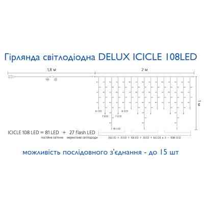 Гірлянда Delux ICICLE 108LED 2x1 м Білий flash Жовтий/Білий IP44 (90015179) Вінниця